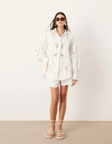 ASOS EDITION broderie cut work boxy shorts co-ord in white