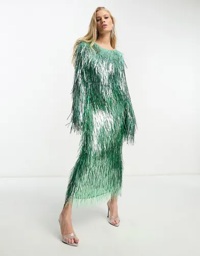 ASOS EDITION metallic fringe midi skirt co-ord in green
