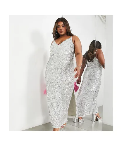 ASOS EDITION Womens Curve all over sequin cami midi dress in silver