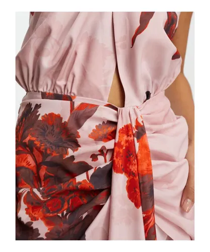 ASOS EDITION Womens drape halter midi dress with tie detail in tonal floral print-Multi - Multicolour