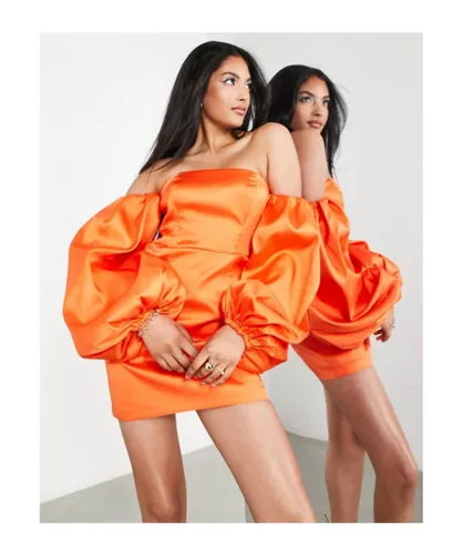 ASOS EDITION Womens extreme blouson sleeve mini dress in satin in orange