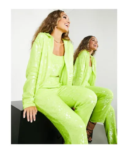 ASOS EDITION Womens oversized shirt in neon lime sequin-Yellow