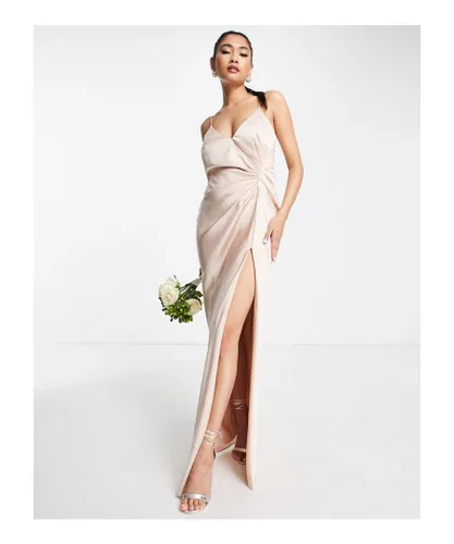 ASOS EDITION Womens satin cami maxi dress with drape detail in blush-Pink