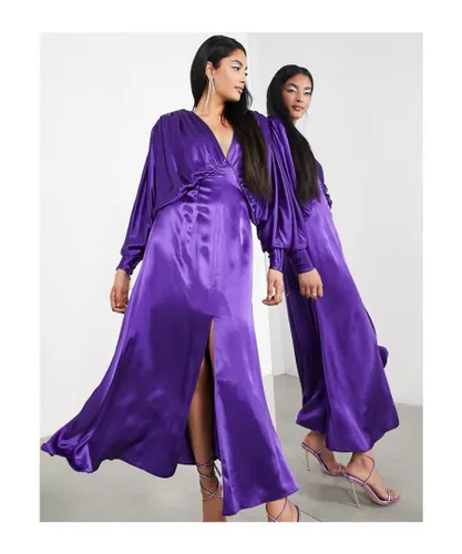 ASOS EDITION Womens satin drape batwing midi dress in purple