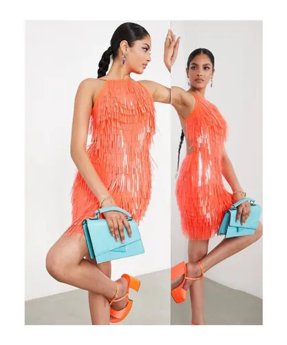ASOS EDITION Womens sequin shard halter mini dress in orange
