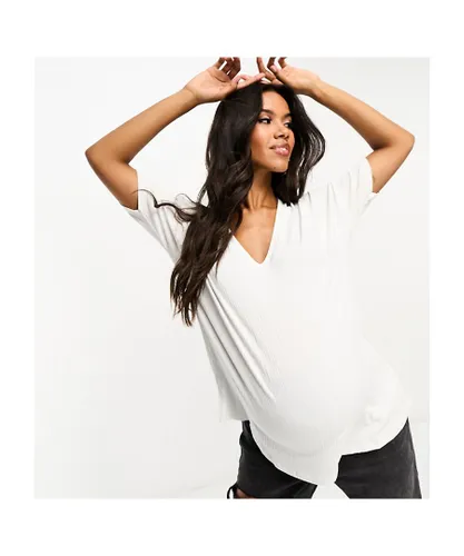 ASOS Maternity Womens DESIGN oversized v-neck t-shirt in rib in white