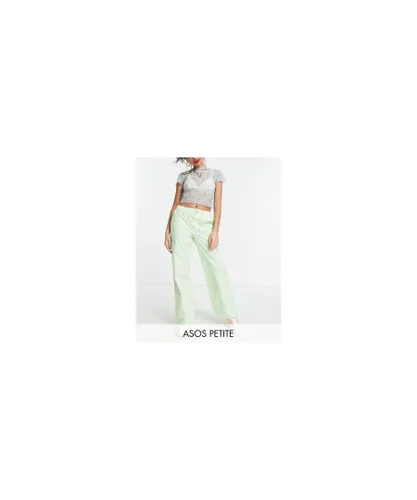ASOS Petite Womens DESIGN 00's low rise cargo trousers in bright lime-Green Cotton