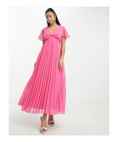 ASOS Petite Womens DESIGN angel cape sleeve pleated hem maxi dress in hot pink
