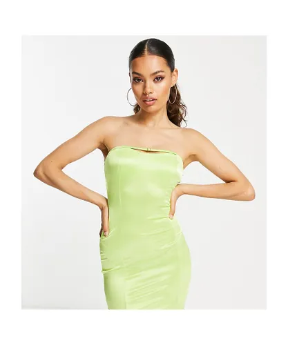 ASOS Petite Womens DESIGN bandeau mini dress with gold trim detail in lime-Green