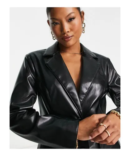 ASOS Petite Womens DESIGN fitted leather look blazer in black Faux Leather