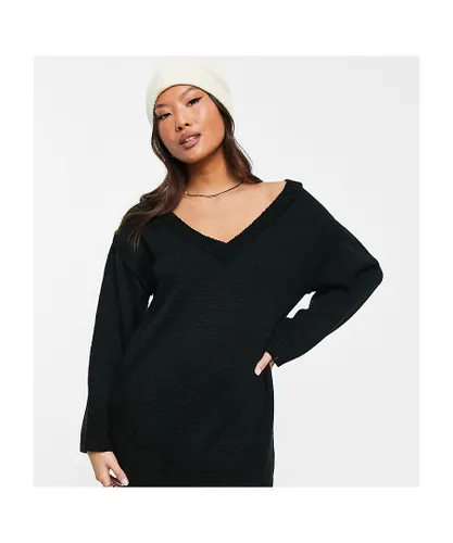 ASOS Petite Womens DESIGN knitted mini dress with v neck in black