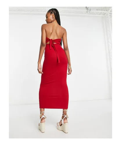 ASOS Tall Womens DESIGN multiway bandeau ribbed beach midaxi dress in red-Brown