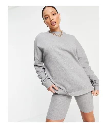 ASOS Tall Womens DESIGN tracksuit oversized sweat / ribbed legging short in grey marl Cotton