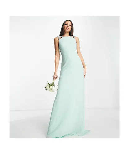ASOS Tall Womens TFNC Bridesmaid square back embellished maxi dress in sage - Green