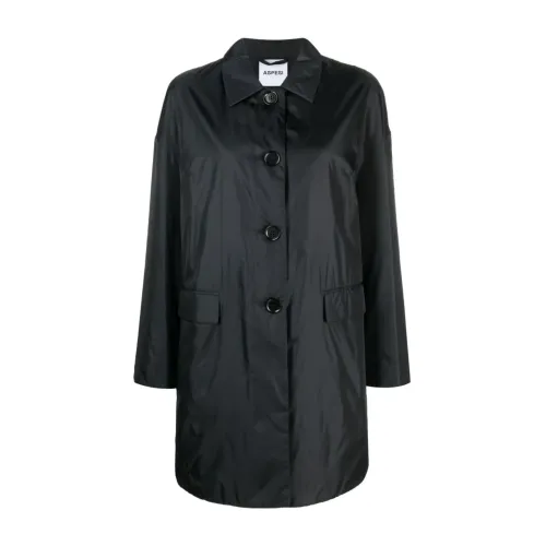 Aspesi , Buttoned Up Gabardine Coat ,Black female, Sizes: