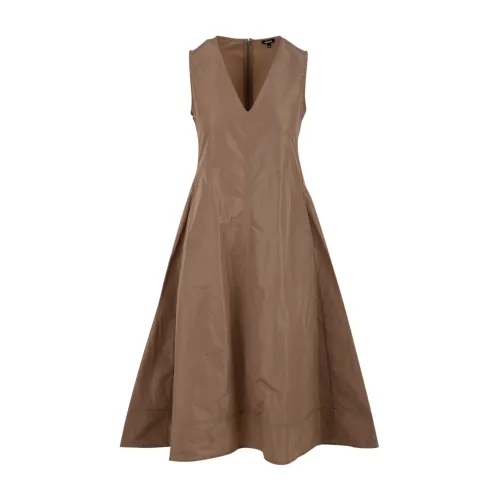 Aspesi , Camel V-Neck Dress with Side Zipper ,Brown female, Sizes: