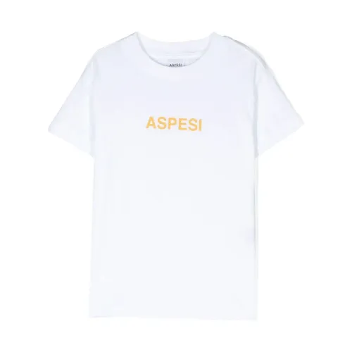 Aspesi , Logo Short Sleeve T-Shirt ,White female, Sizes: