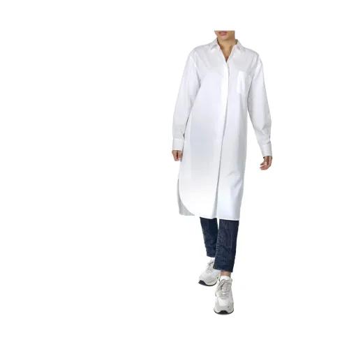 Aspesi , Long Cotton Shirt with Camadero Collar ,White female, Sizes: