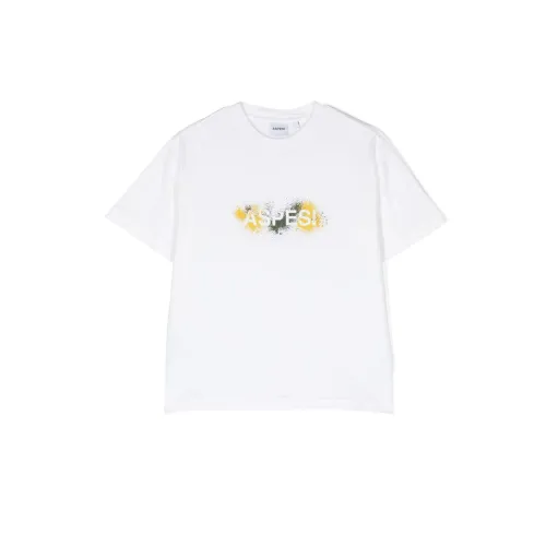 Aspesi , Painterly Logo Print T-shirts and Polos ,White male, Sizes: