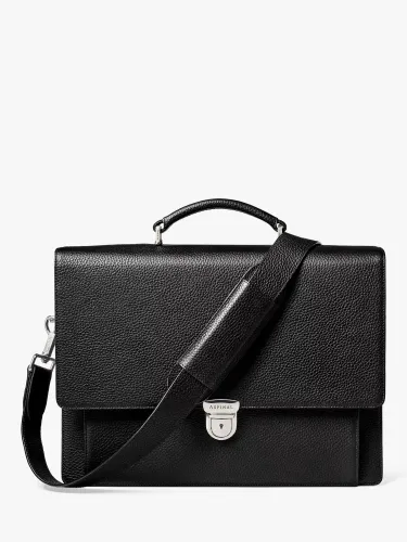 Aspinal of London City Leather Laptop Briefcase - Black - Unisex