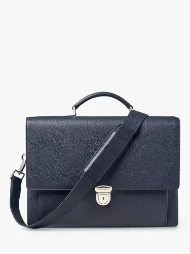 Aspinal of London City Leather Laptop Briefcase - Navy - Unisex