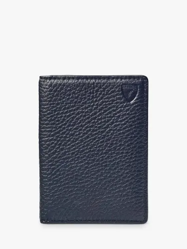 Aspinal of London Double Fold Pebble Leather Card Holder - Navy - Female