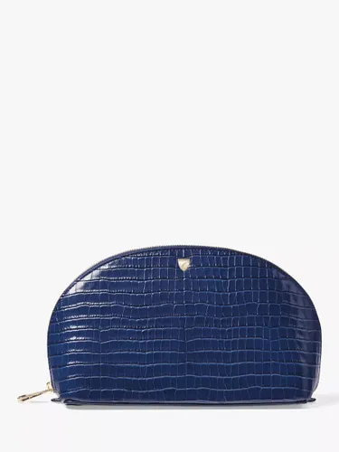 Aspinal of London Large Croc Effect Leather Cosmetic Case - Caspian Blue - Unisex