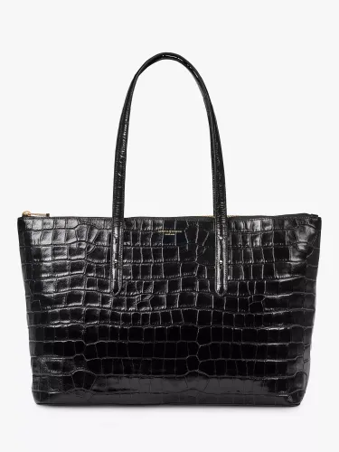 Aspinal of London Regent Croc Leather Zip Tote Bag - Black - Female