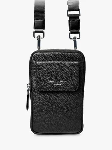 Aspinal of London Reporter Pebble Leather Crossbody Phone Bag - Black - Unisex