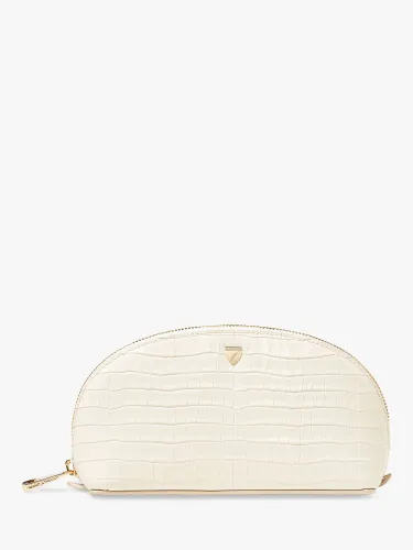 Aspinal of London Small Croc Effect Leather Makeup Bag - Ivory - Unisex