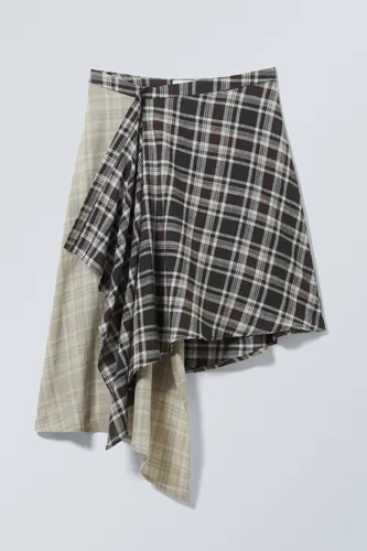Asymmetric Linen Blend Wrap Skirt - Grey