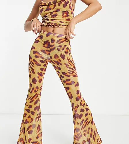 ASYOU glitter mesh flare trousers co-ord in leopard print-Multi
