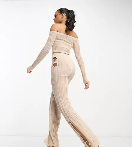 ASYOU sheer striped knitted trouser in sand-Neutral