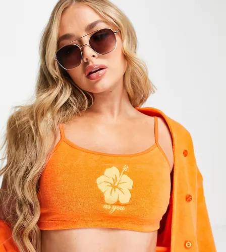 ASYOU towelling bralet co-ord with flower graphic in orange