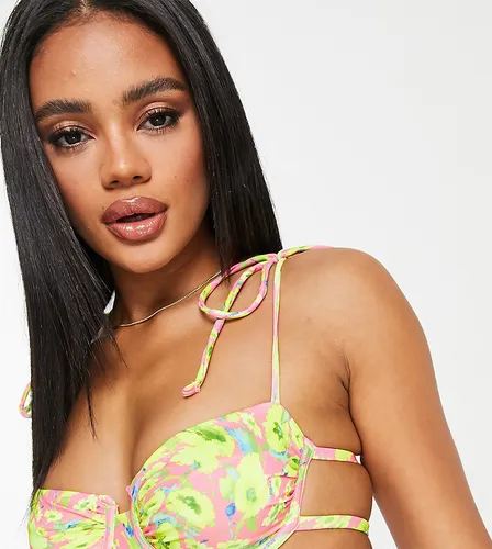 ASYOU underwired ruched bikini top in abstract floral print-Multi
