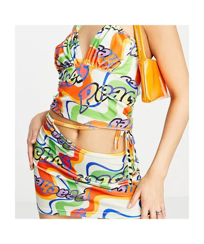 AsYou Womens co-ord velour mini skirt in peaches print-Multi - Multicolour