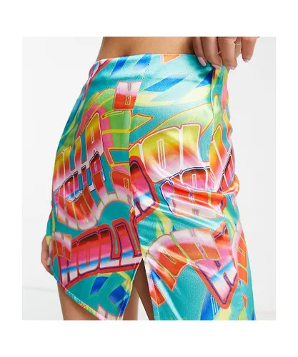 AsYou Womens double split front mini skirt in graphic print-Multi - Multicolour
