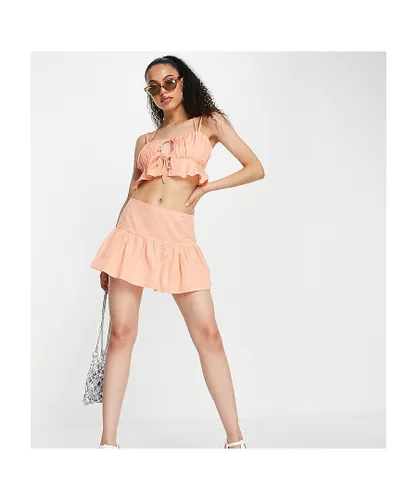 AsYou Womens lace up skirt co-ord in peach-Orange