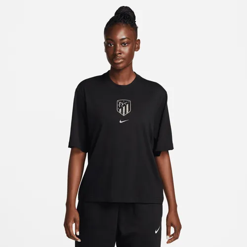 Atlético Madrid Women's Nike Football Boxy T-Shirt - Black - Cotton