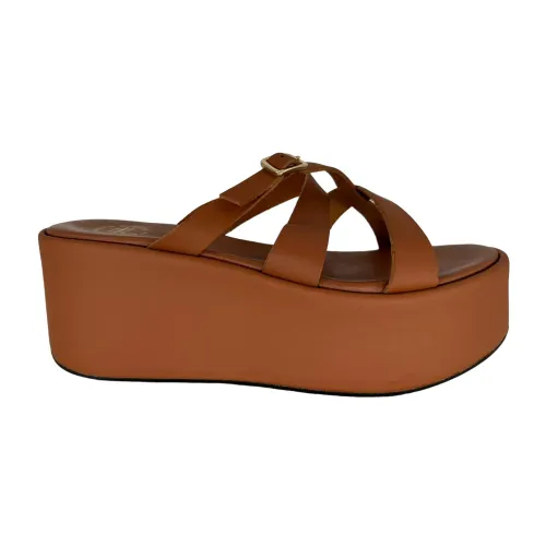 ATP Atelier , Stylish Cognac Leather Platform Sandal ,Brown female, Sizes: