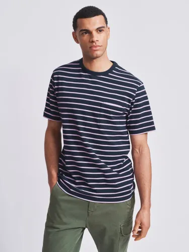 Aubin Santon Relaxed Cotton T-Shirt - Lilac Stripe - Male