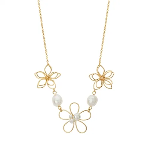 August Woods Gold Open Work Pearl Flower Necklace - Gold