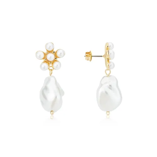August Woods Gold Pearl Flower Drop Earrings - Gold