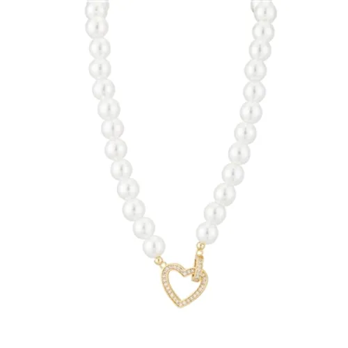 August Woods Gold Pearl Linked Heart Necklace - Gold