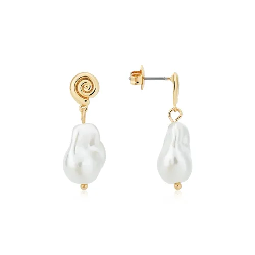 August Woods Gold Shell Pearl Drop Earrings - Gold
