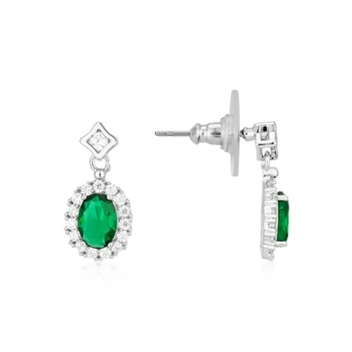 August Woods Silver and Green Oval Drop Earrings - Silver