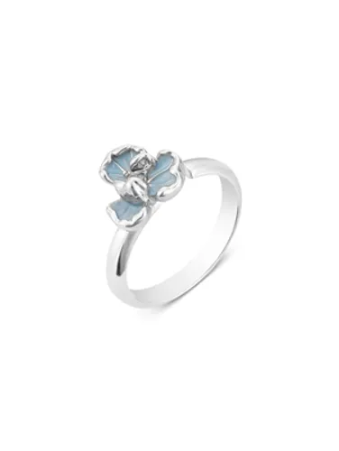 August Woods Silver Blue Enamel Flower Adjustable Ring - Silver