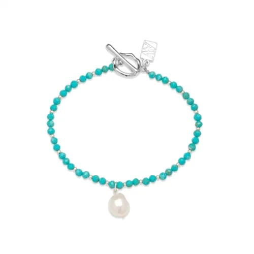 August Woods Silver + Turquoise Fresh Water Pearl Bracelet - 17cm