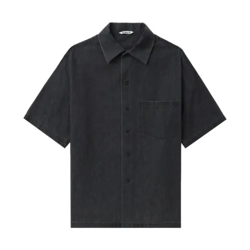 Auralee , Black Denim Shirt Notched Collar ,Black male, Sizes:
