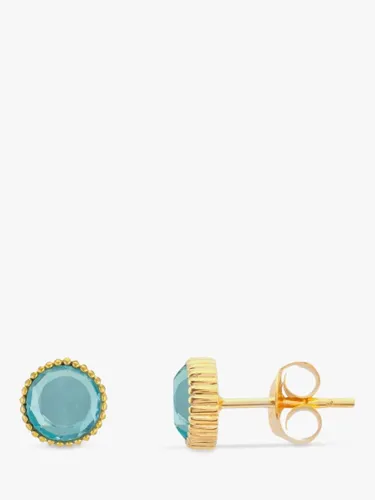 Auree Barcelona Birthstone Gold Vermeil Stud Earrings - Blue Topaz - March - Female